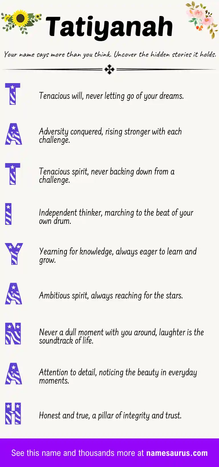 Acrostic poem about Tatiyanah.