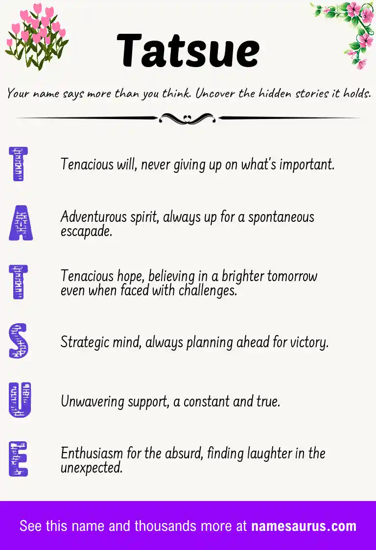 Acrostic poem about Tatsue.