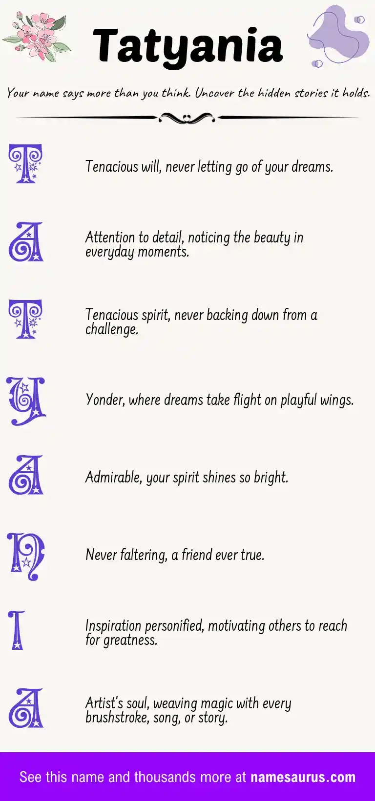 Acrostic poem about Tatyania.