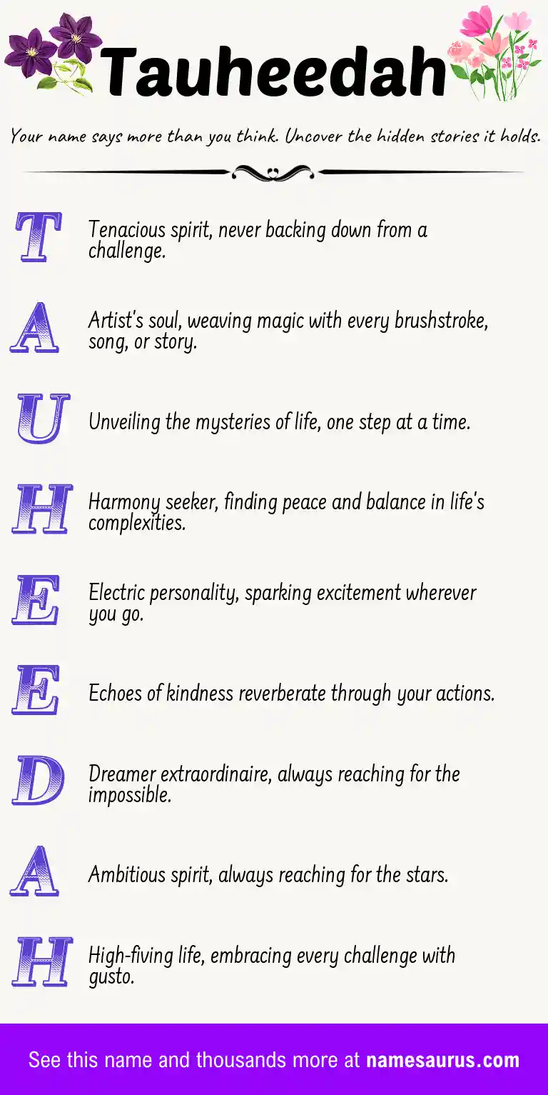 Acrostic poem about Tauheedah.