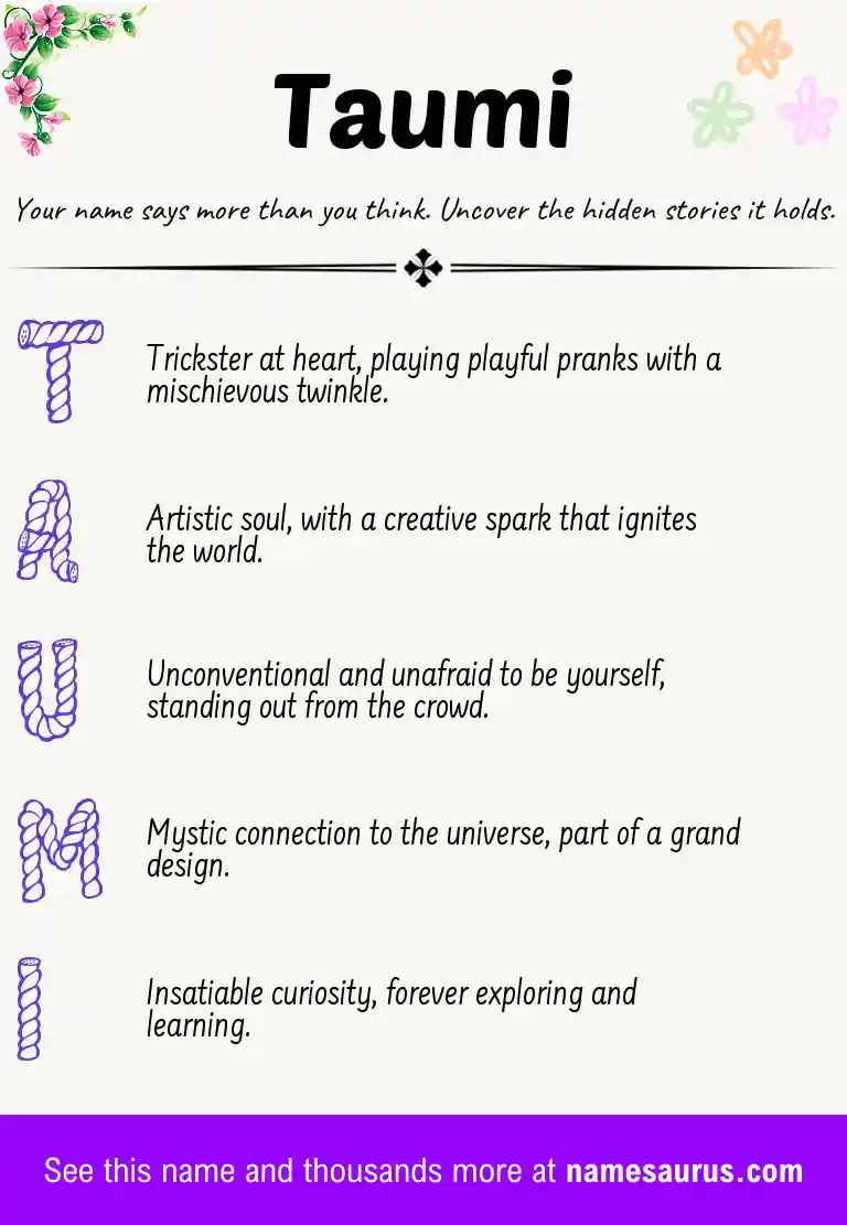 Acrostic poem about Taumi.