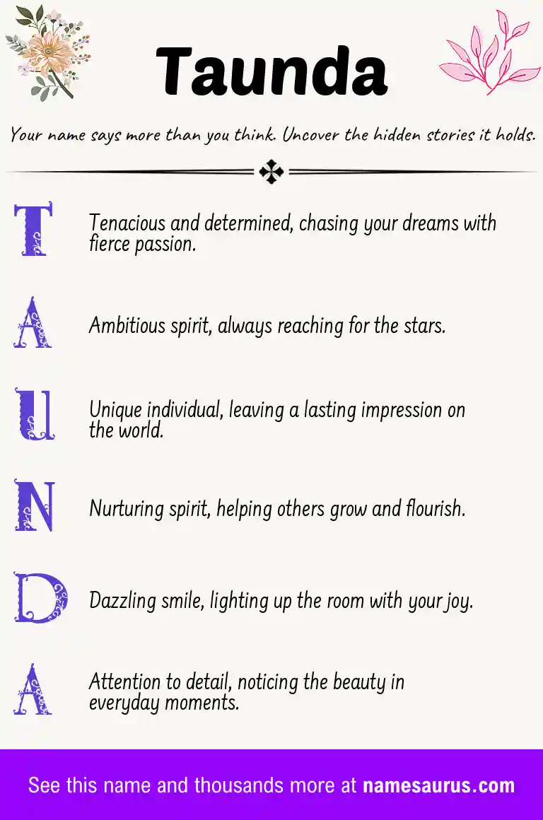 Acrostic poem about Taunda.