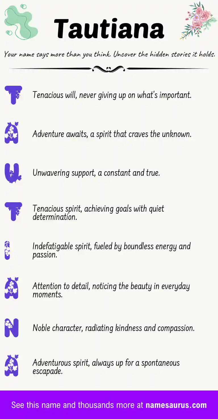 Acrostic poem about Tautiana.