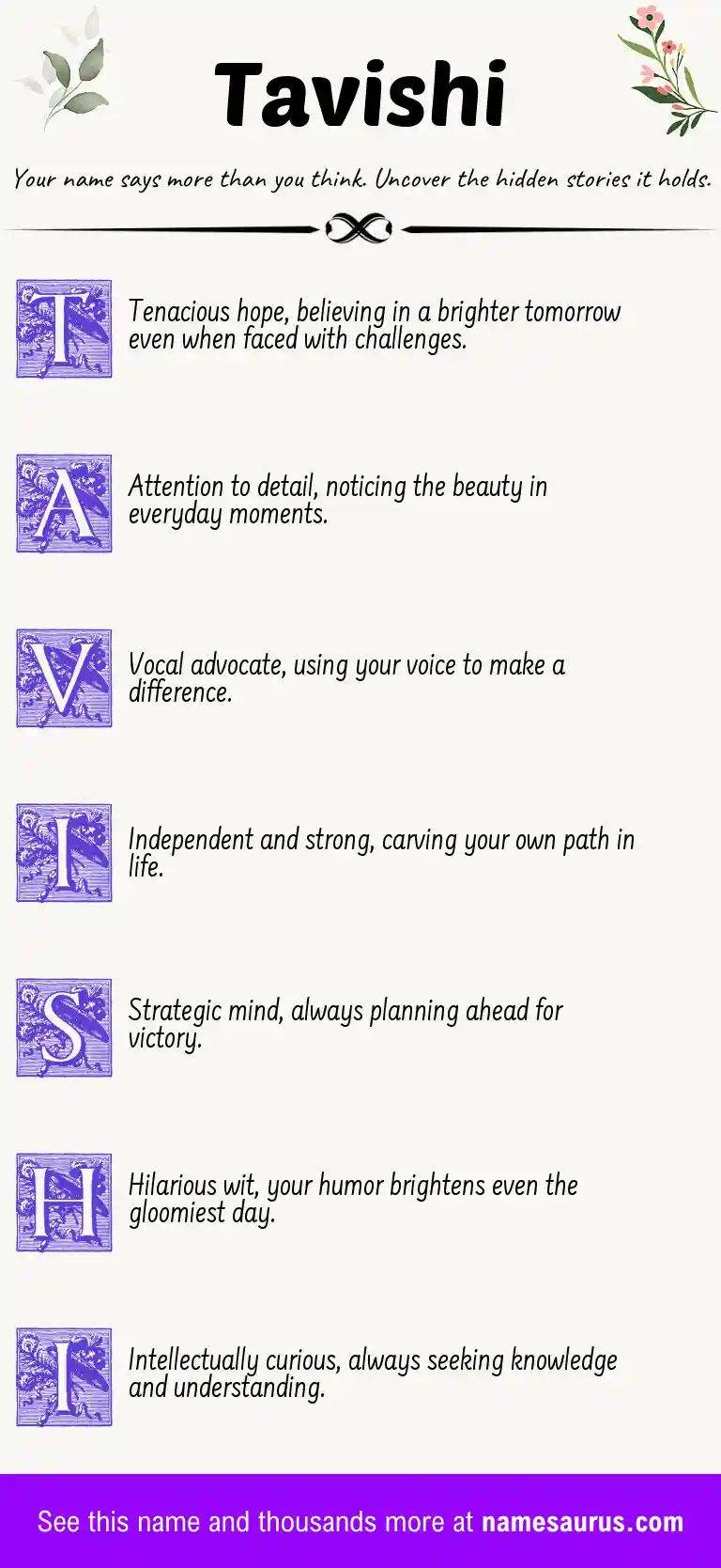 Acrostic poem about Tavishi.