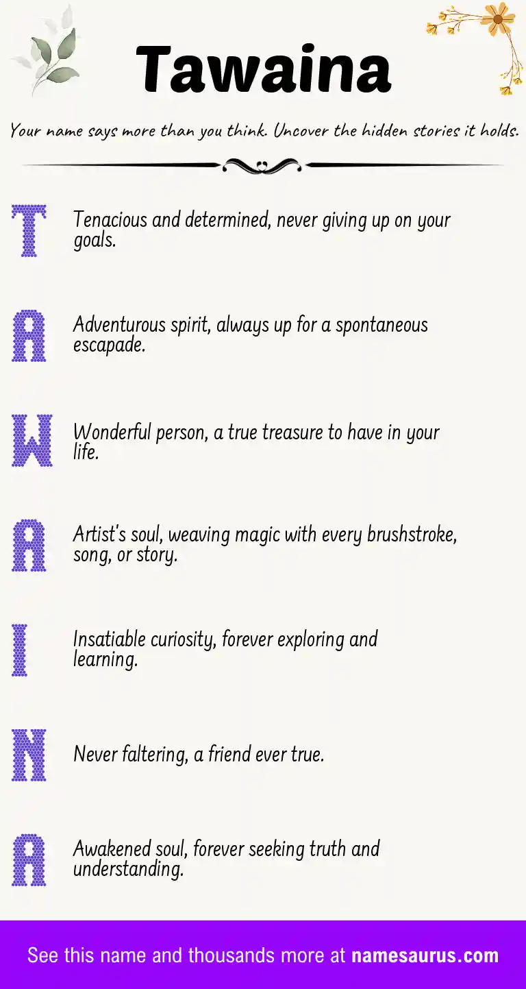 Acrostic poem about Tawaina.
