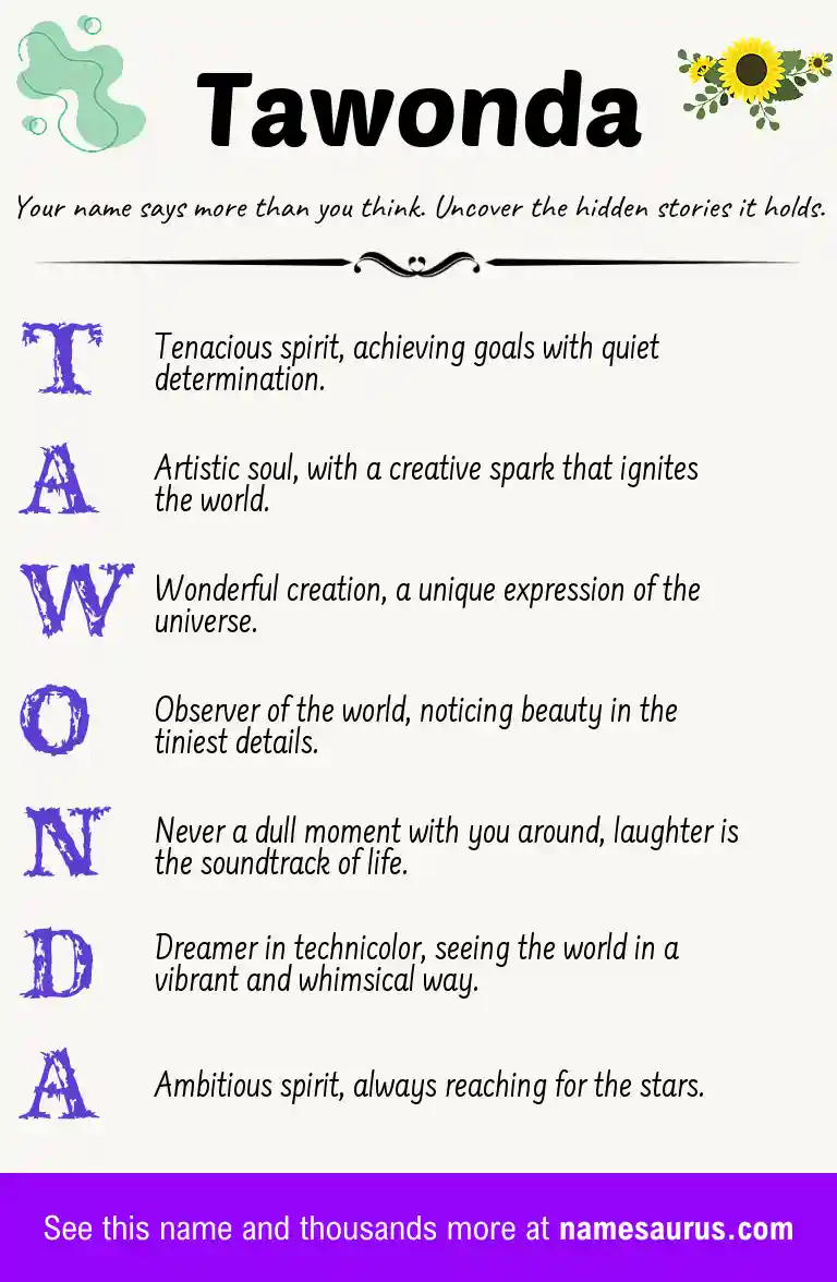 Acrostic poem about Tawonda.