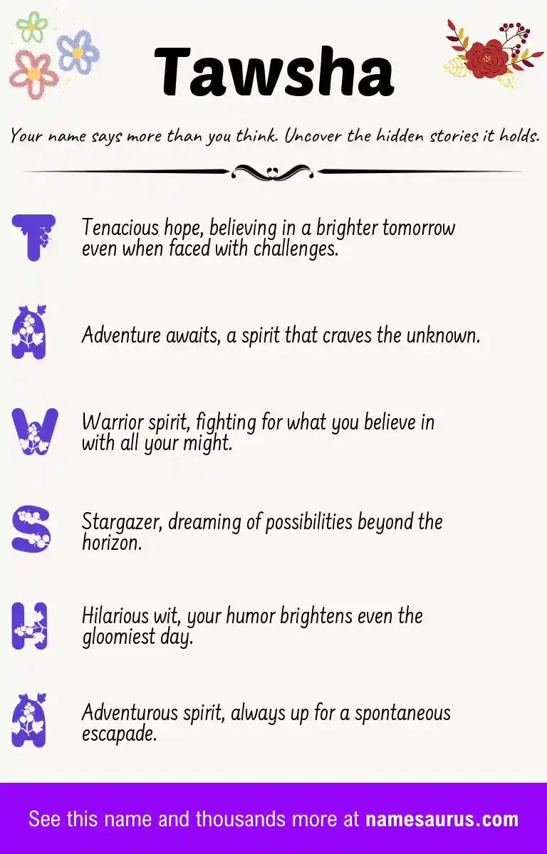 Acrostic poem about Tawsha.