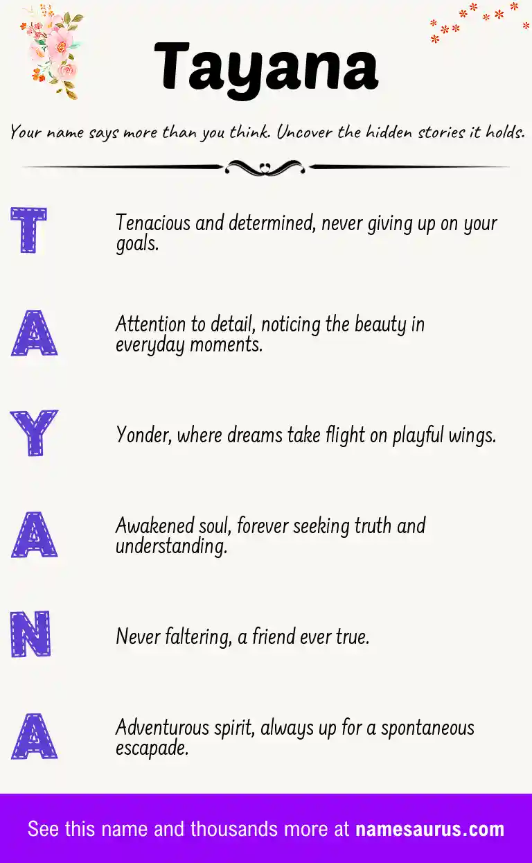Acrostic poem about Tayana.