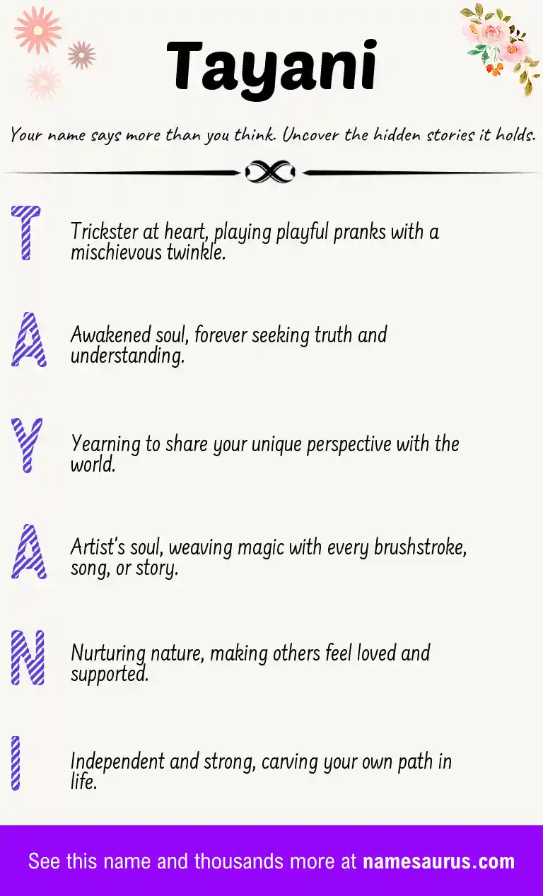 Acrostic poem about Tayani.