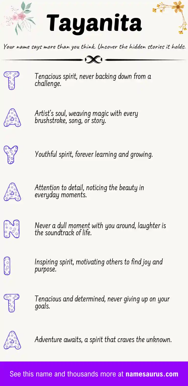 Acrostic poem about Tayanita.