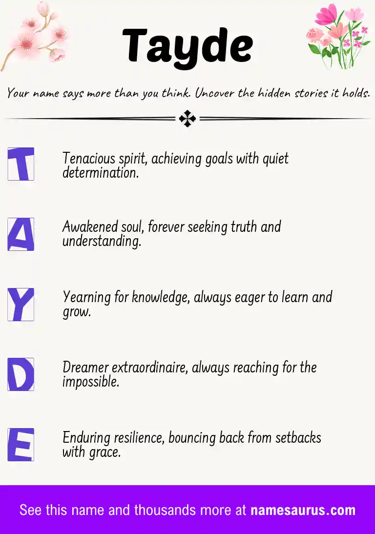 Acrostic poem about Tayde.