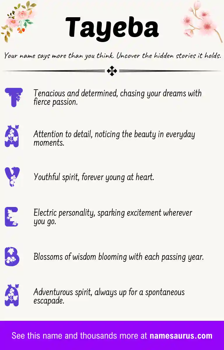 Acrostic poem about Tayeba.