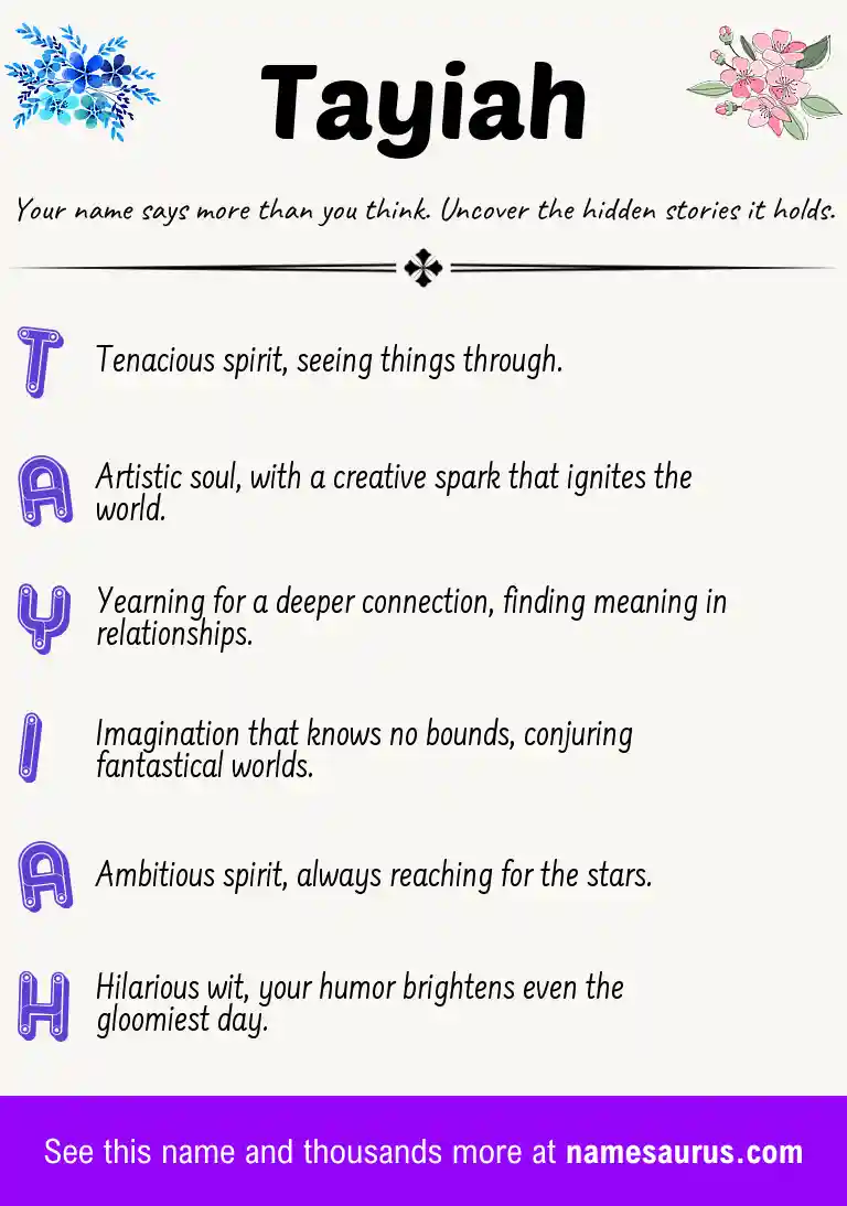 Acrostic poem about Tayiah.