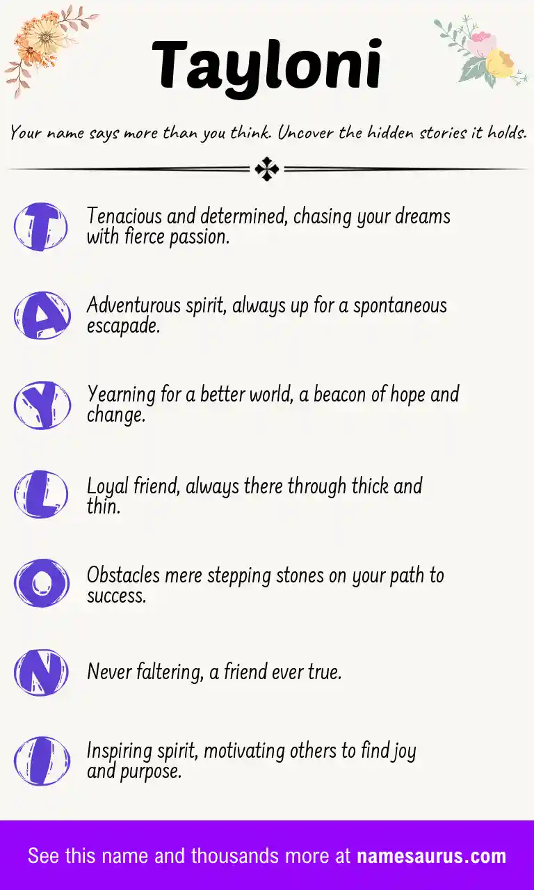Acrostic poem about Tayloni.
