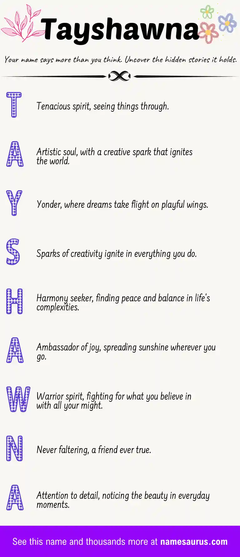 Acrostic poem about Tayshawna.
