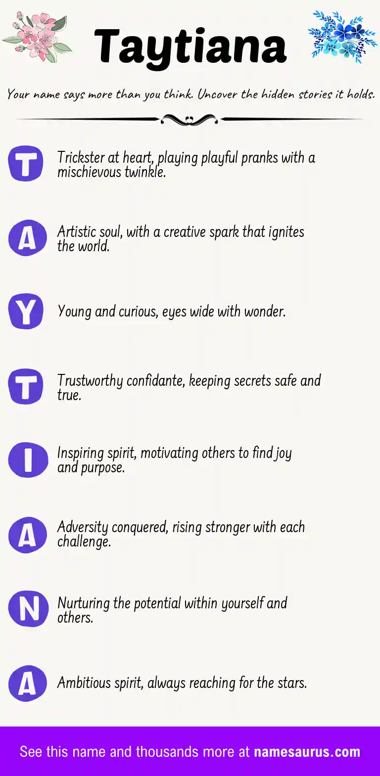Acrostic poem about Taytiana.