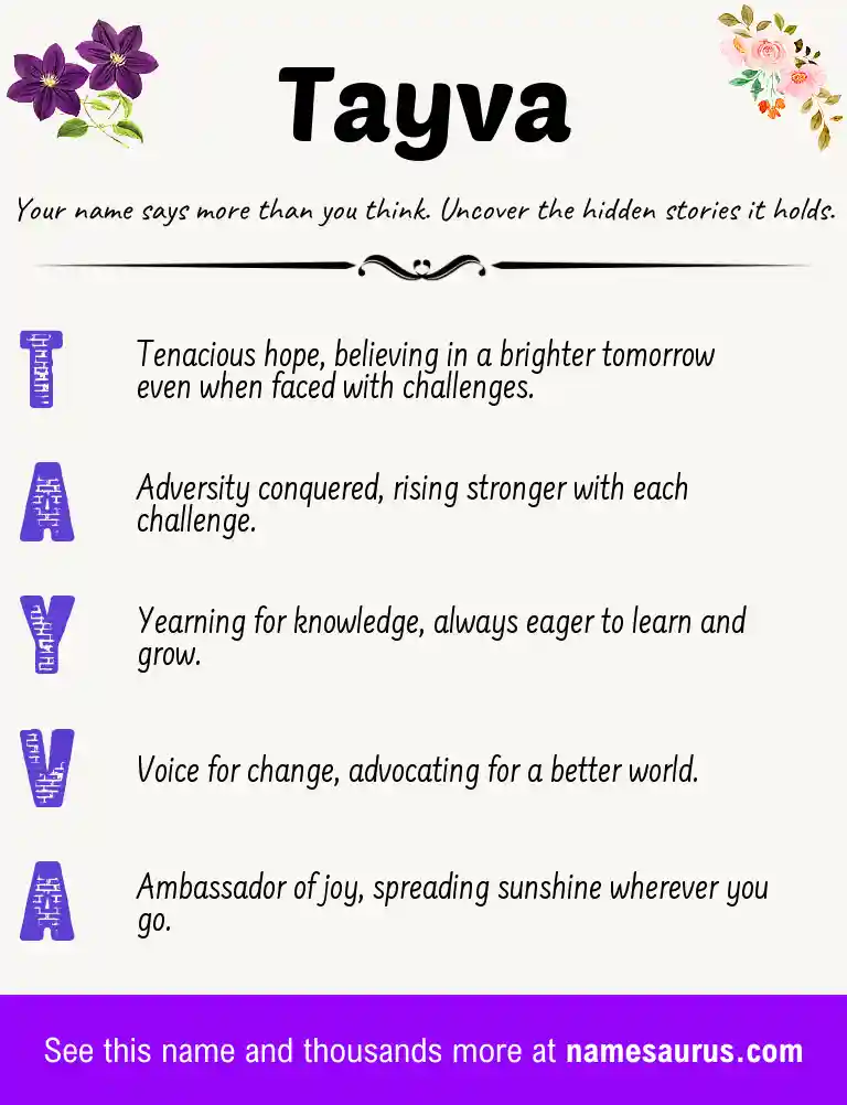 Acrostic poem about Tayva.