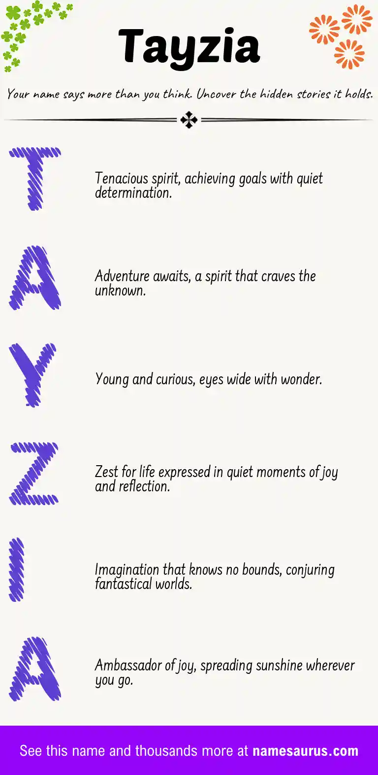 Acrostic poem about Tayzia.