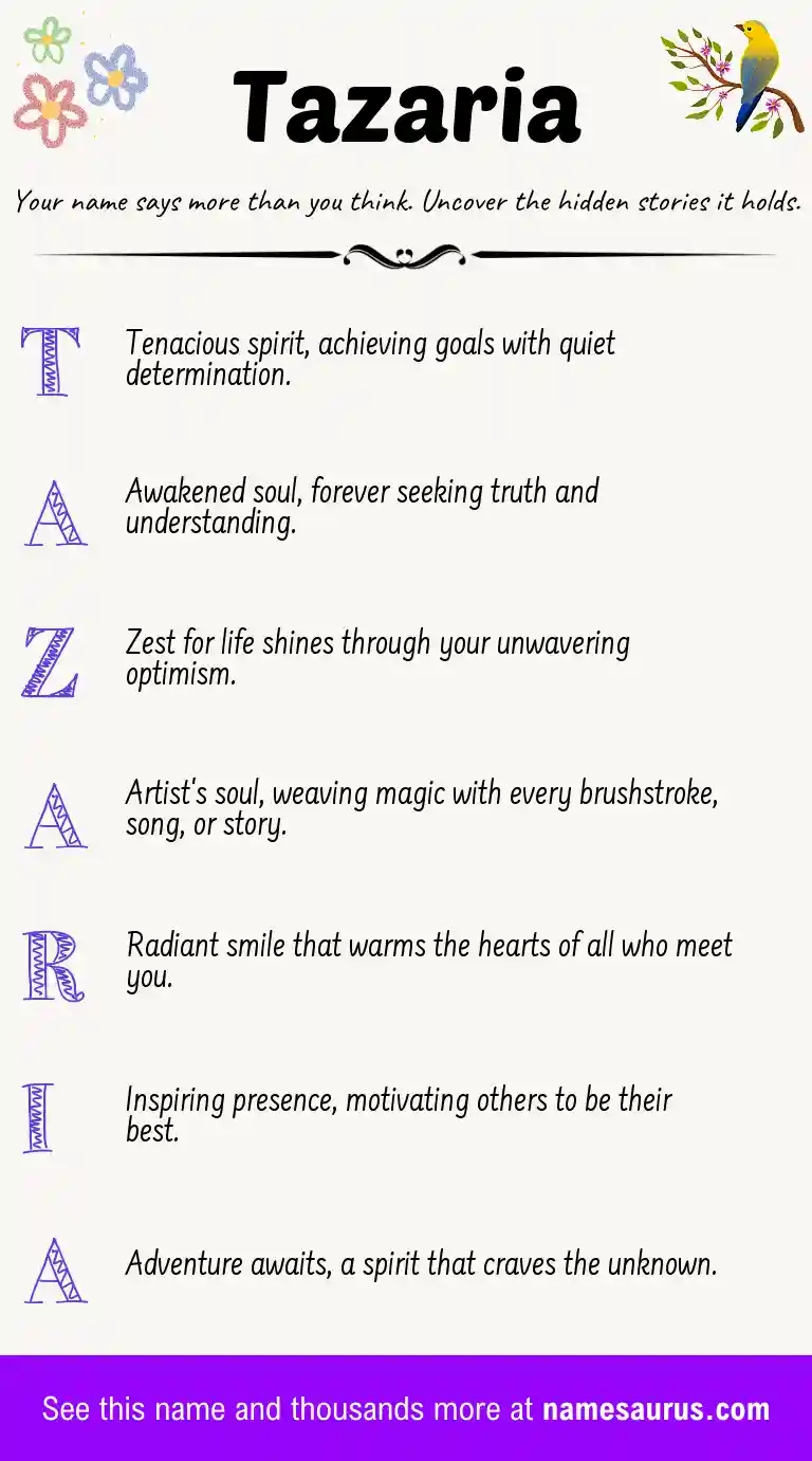 Acrostic poem about Tazaria.