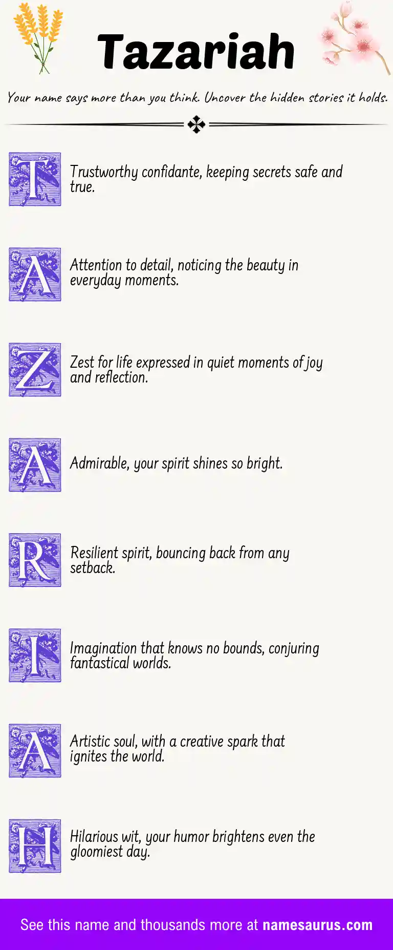 Acrostic poem about Tazariah.