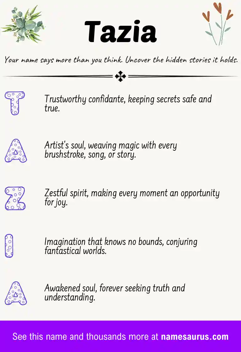 Acrostic poem about Tazia.