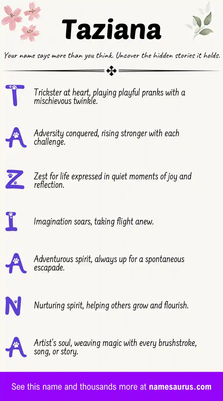 Acrostic poem about Taziana.