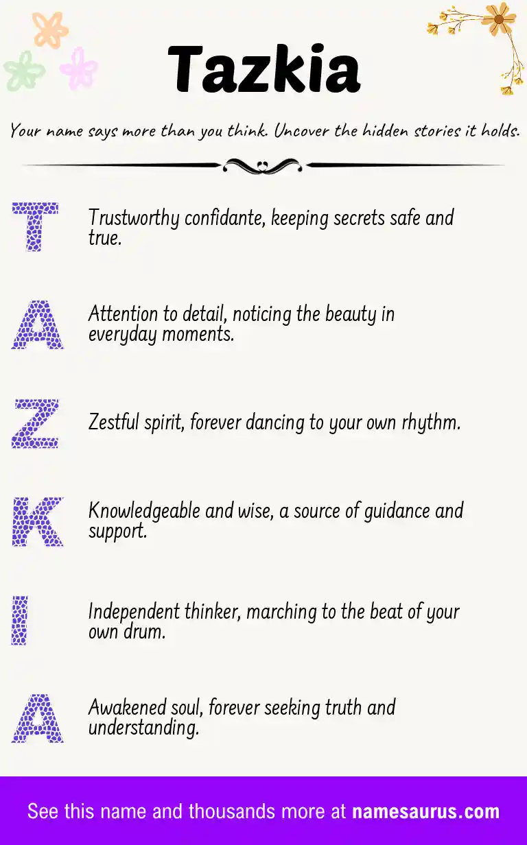 Acrostic poem about Tazkia.