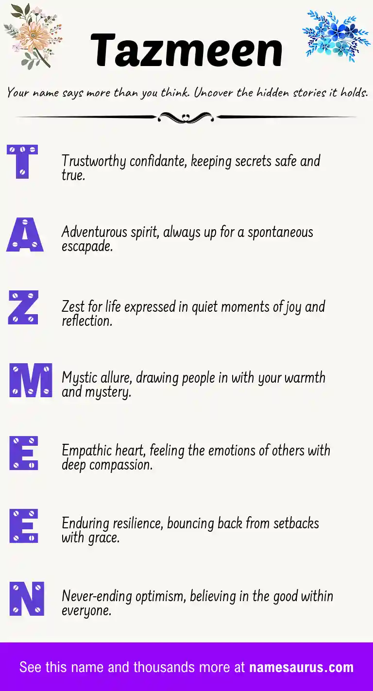 Acrostic poem about Tazmeen.