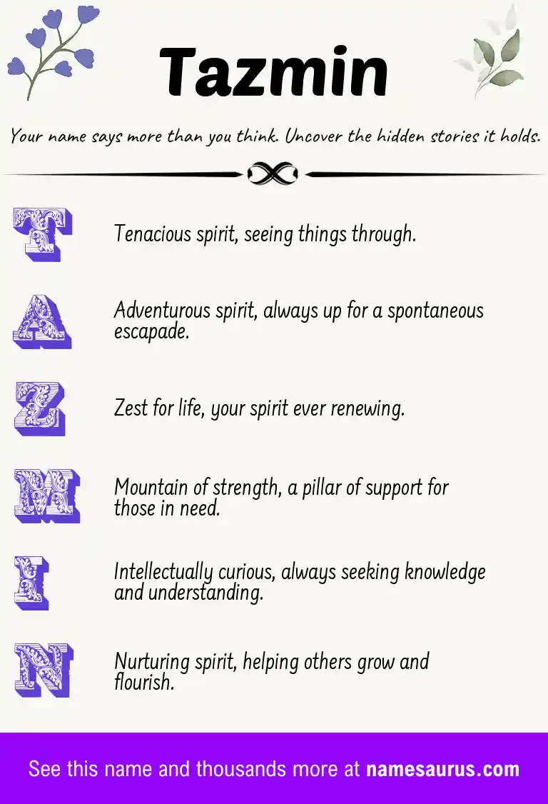 Acrostic poem about Tazmin.