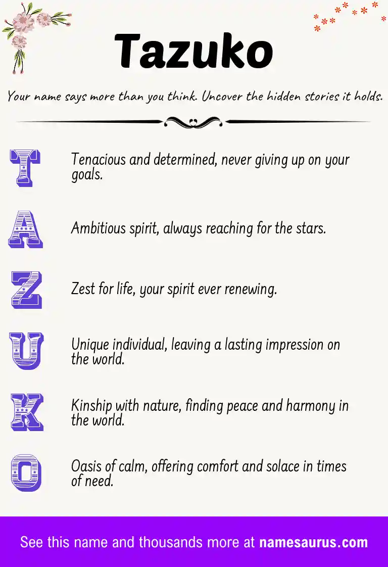 Acrostic poem about Tazuko.