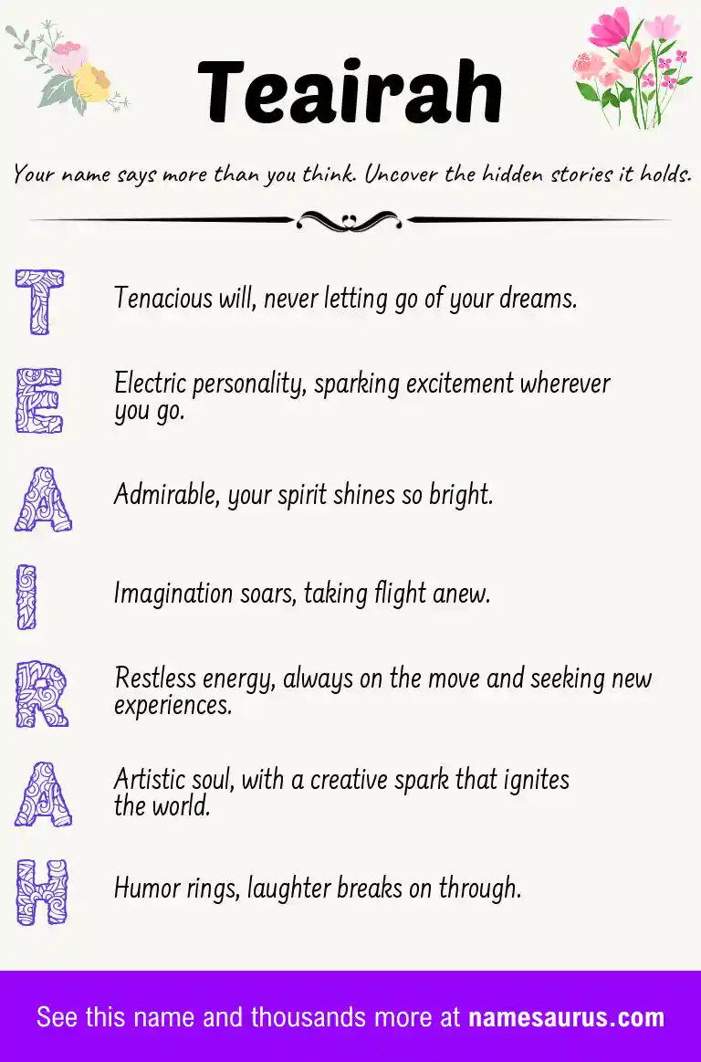 Acrostic poem about Teairah.