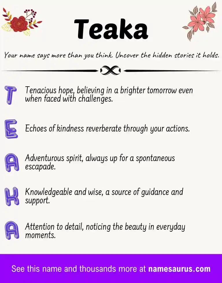 Acrostic poem about Teaka.