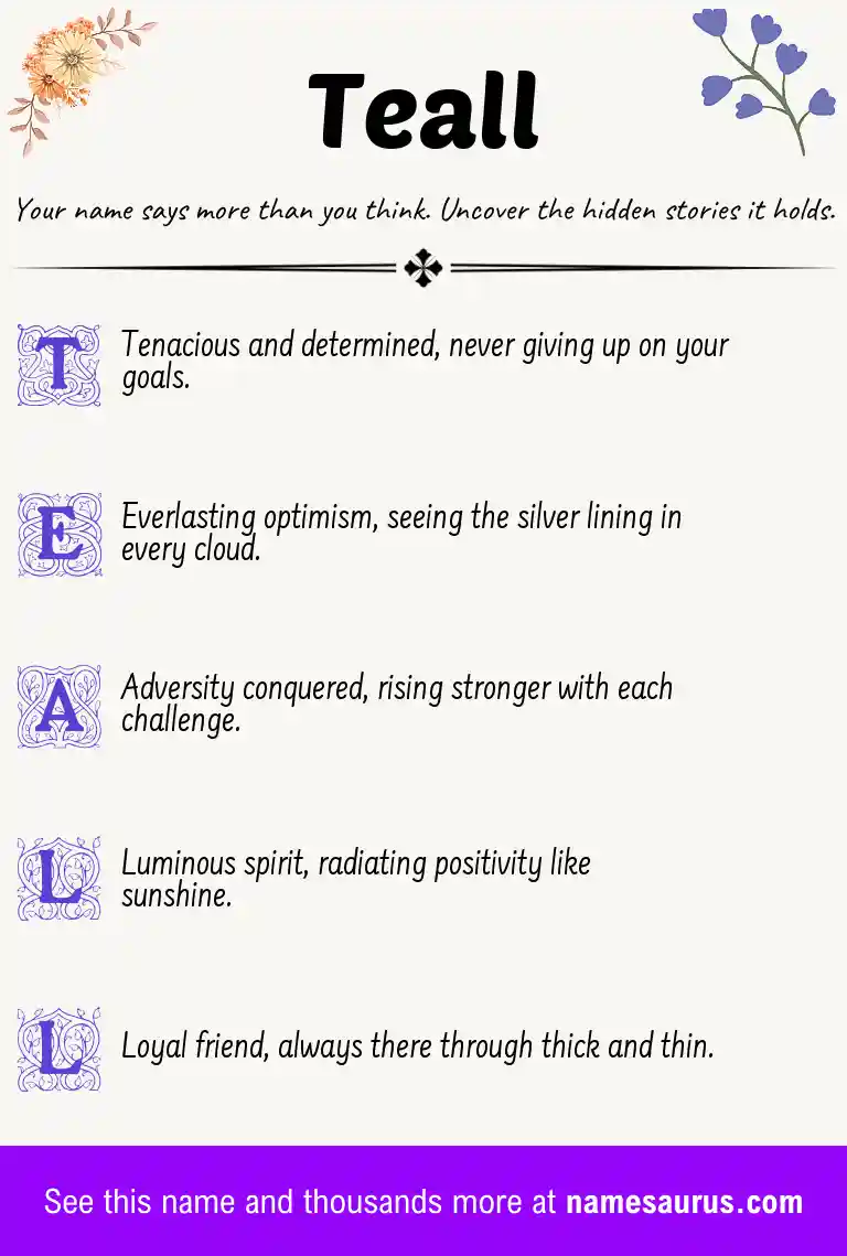 Acrostic poem about Teall.