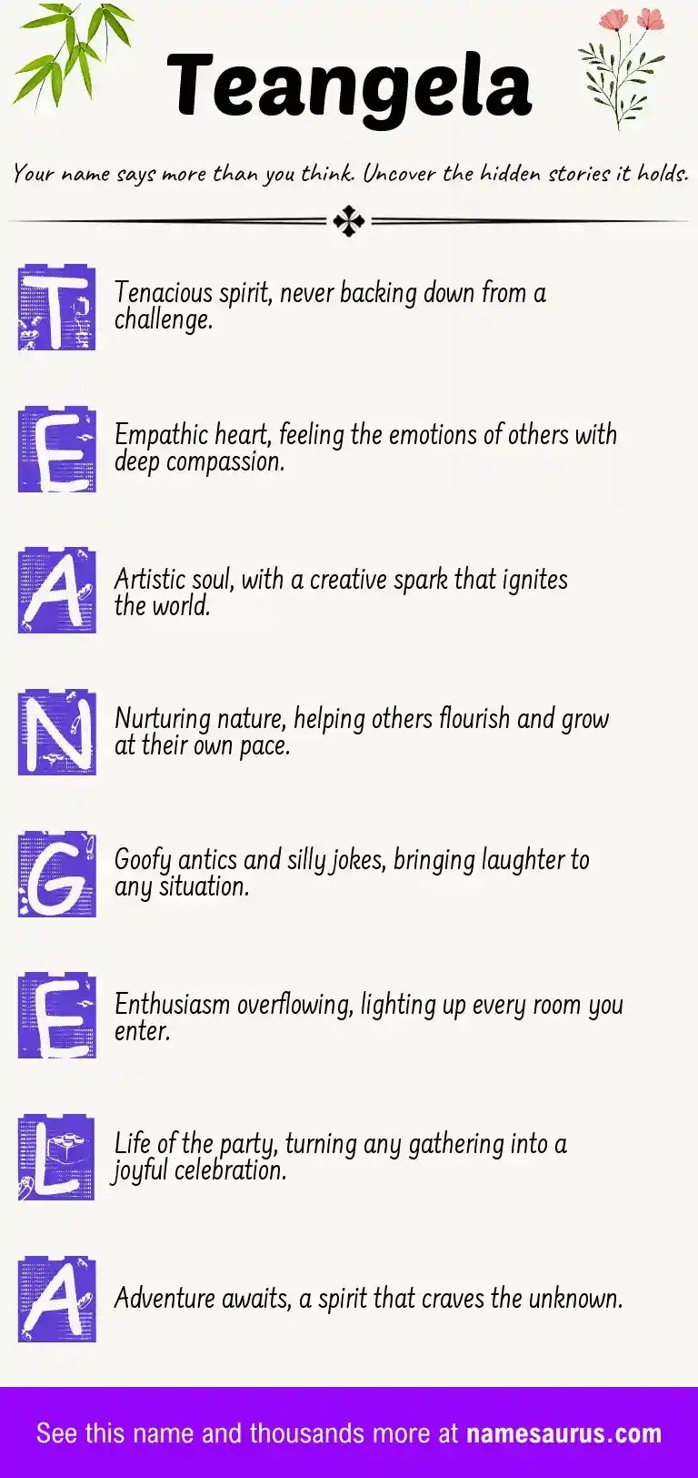 Acrostic poem about Teangela.