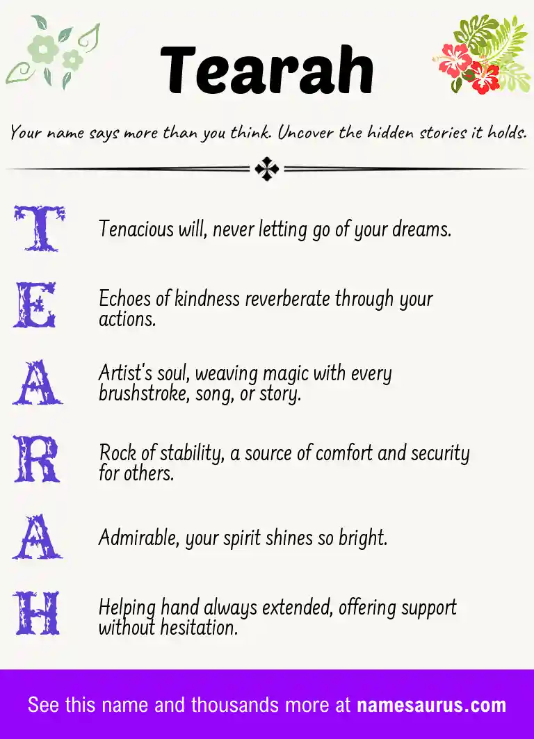 Acrostic poem about Tearah.