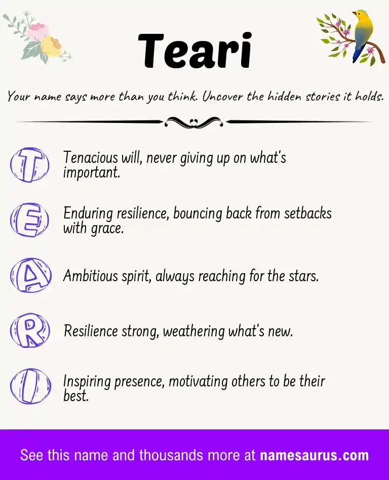 Acrostic poem about Teari.