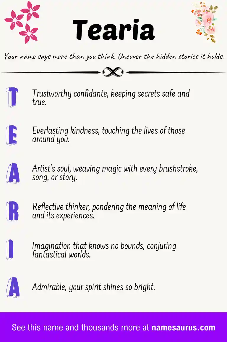 Acrostic poem about Tearia.