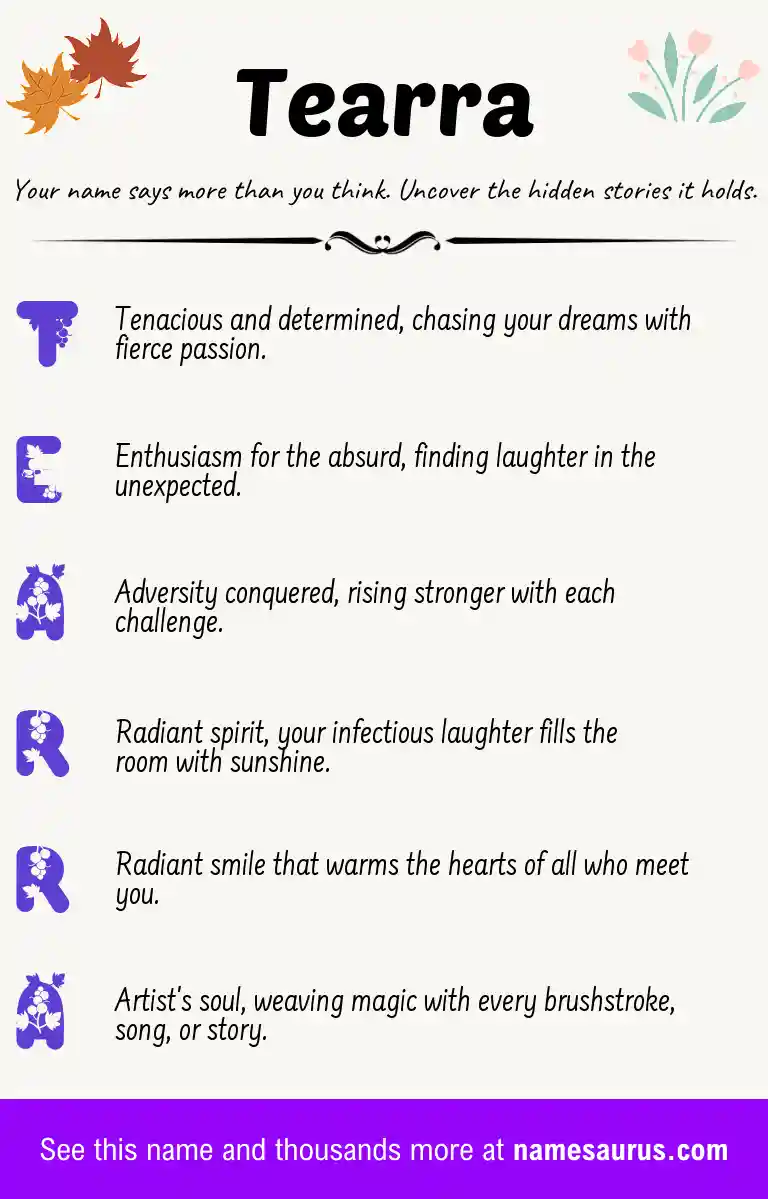 Acrostic poem about Tearra.