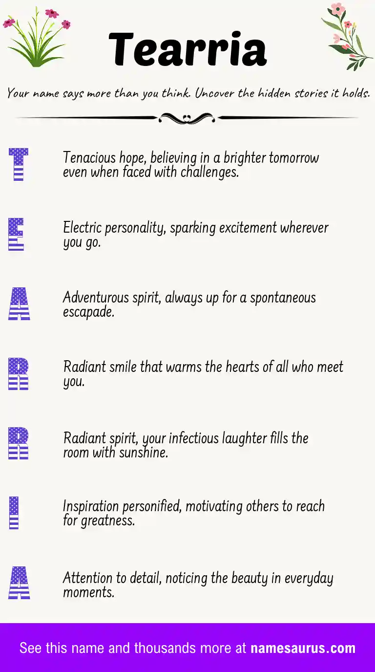 Acrostic poem about Tearria.