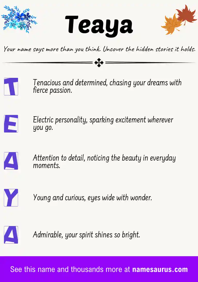 Acrostic poem about Teaya.