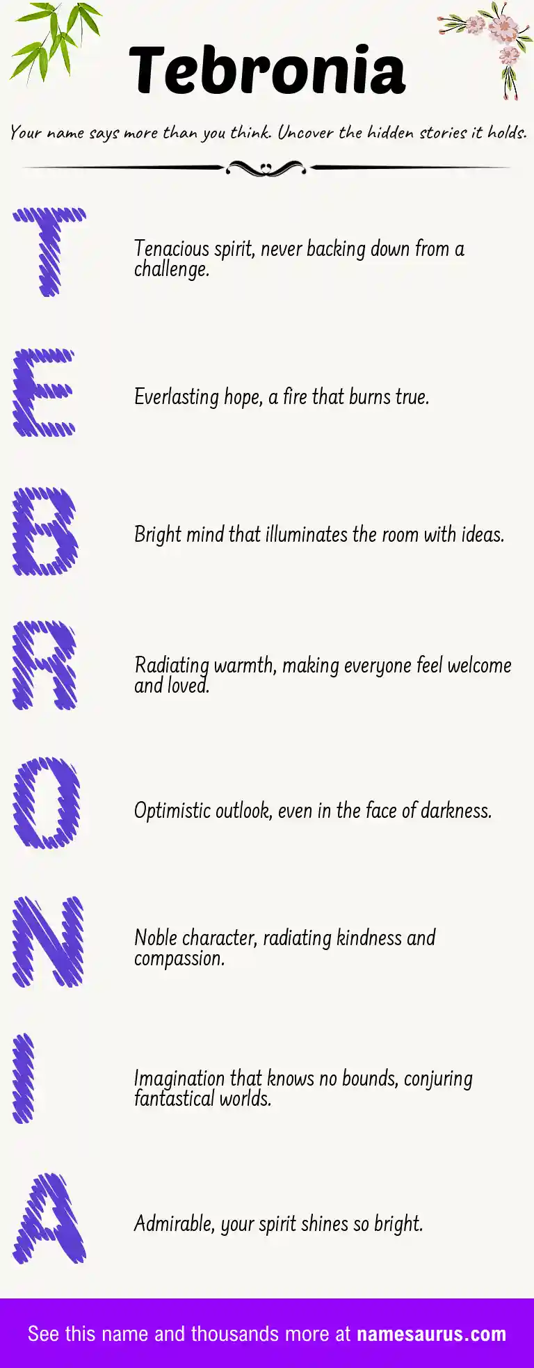 Acrostic poem about Tebronia.