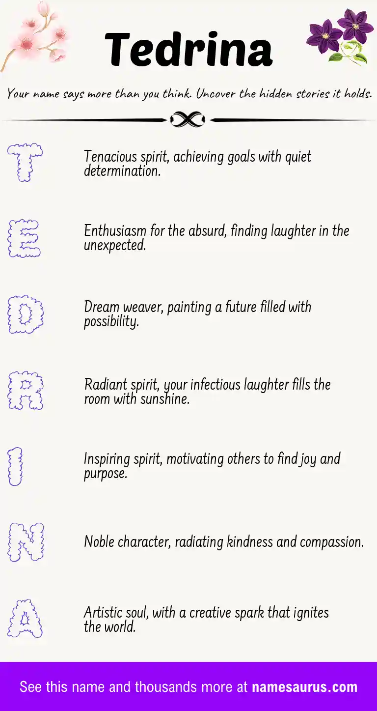 Acrostic poem about Tedrina.
