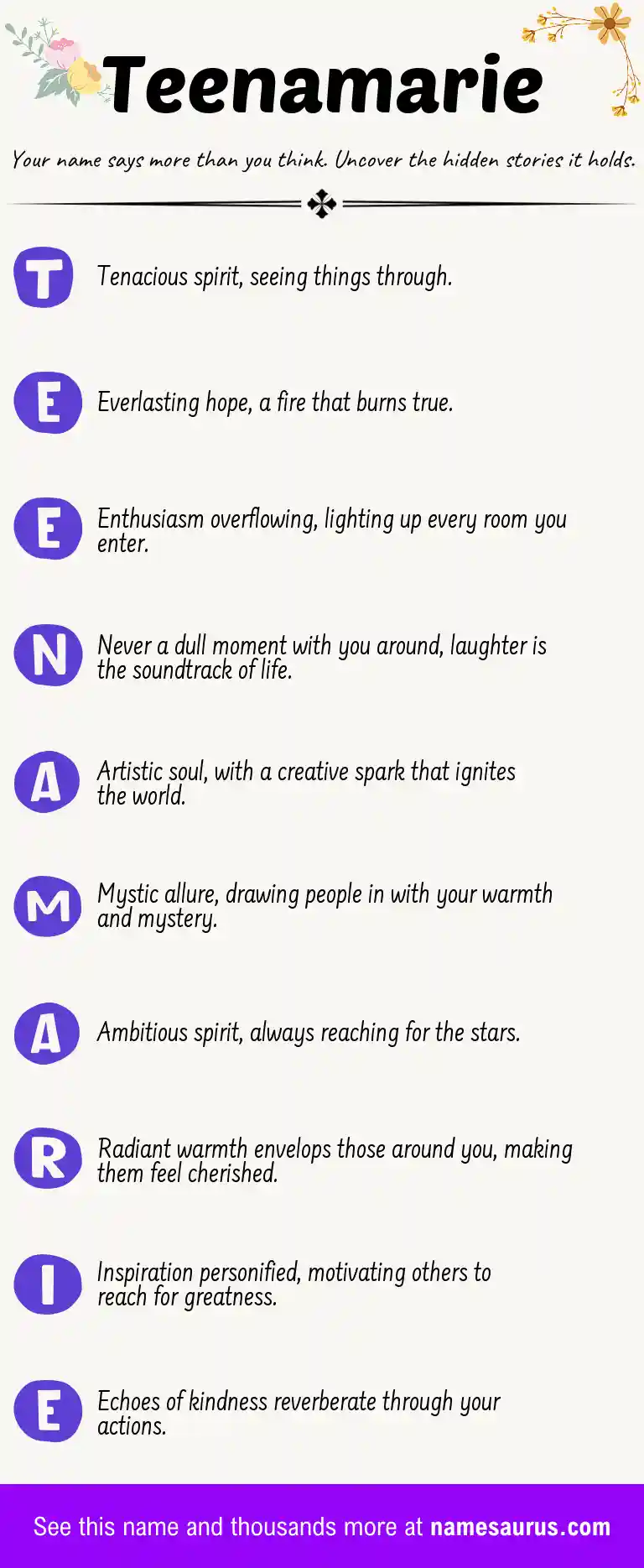 Acrostic poem about Teenamarie.