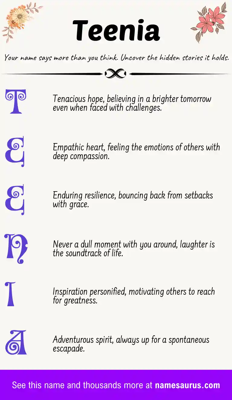 Acrostic poem about Teenia.
