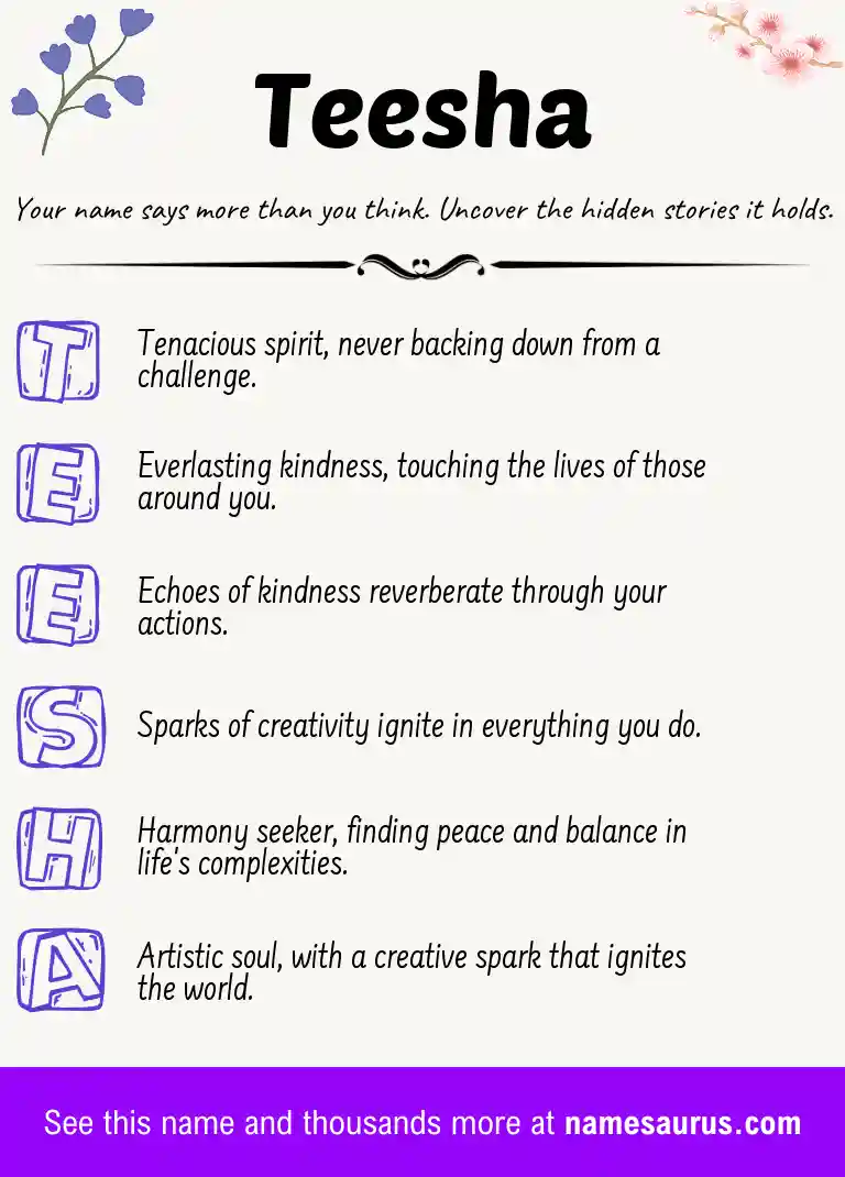 Acrostic poem about Teesha.