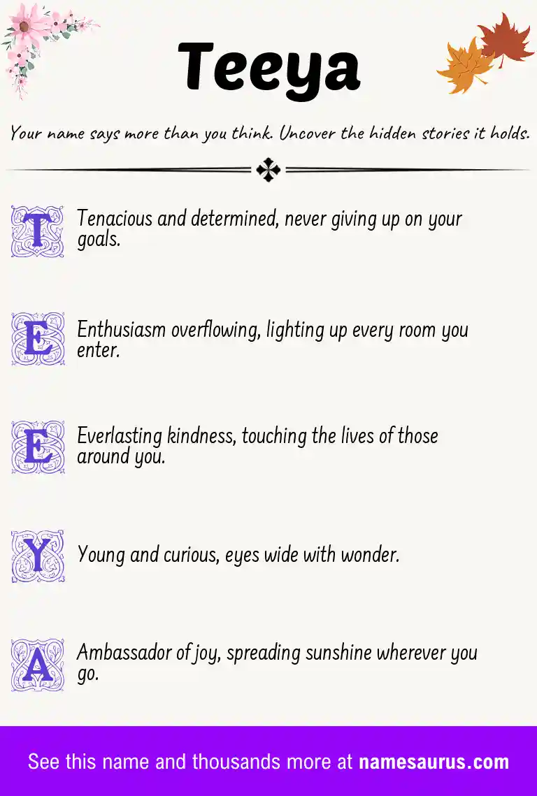 Acrostic poem about Teeya.