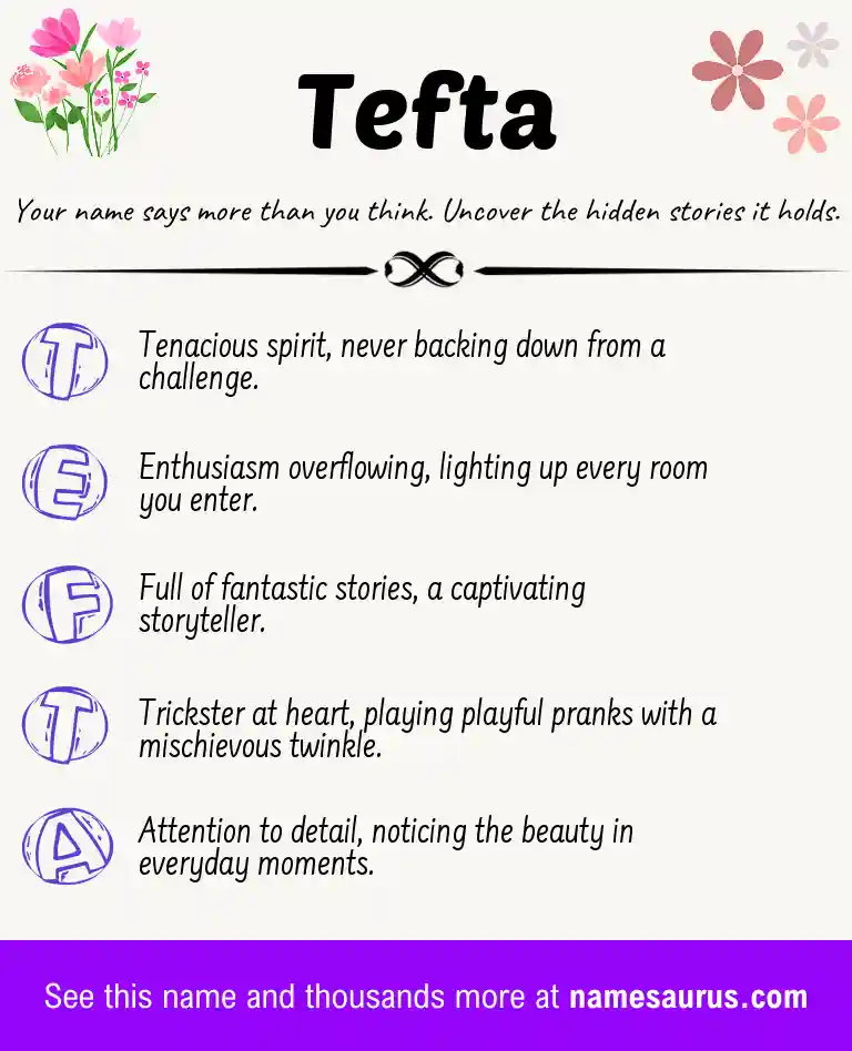 Acrostic poem about Tefta.