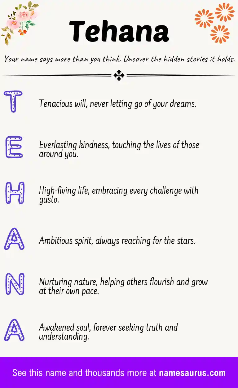 Acrostic poem about Tehana.