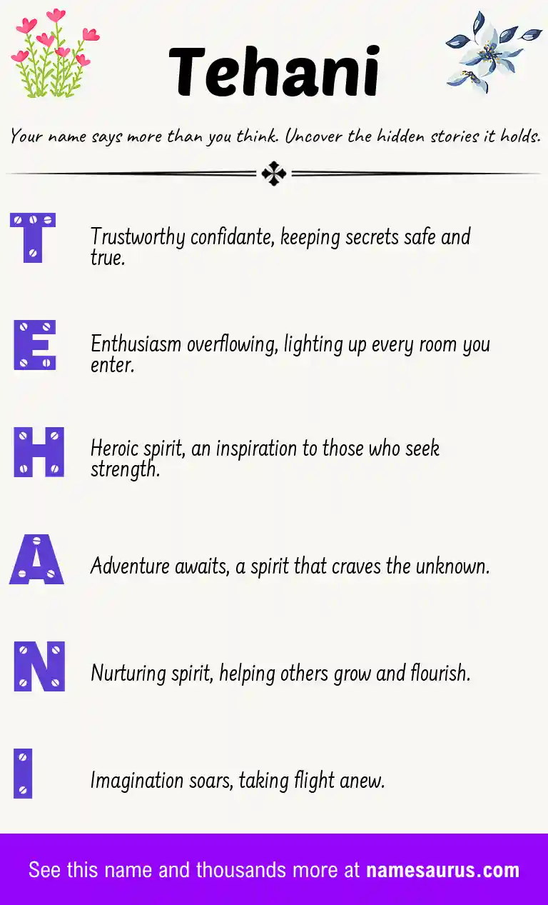 Acrostic poem about Tehani.