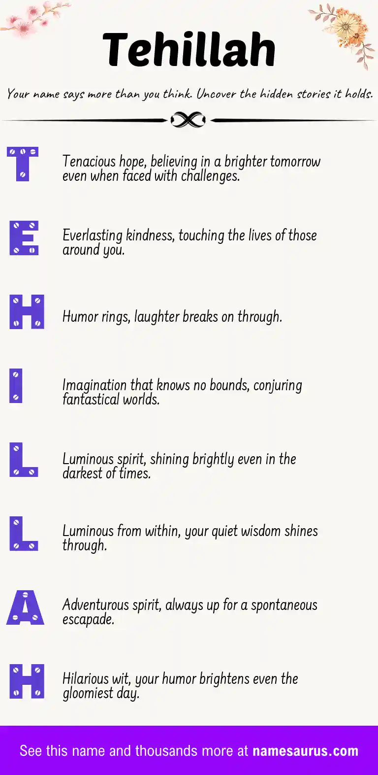 Acrostic poem about Tehillah.